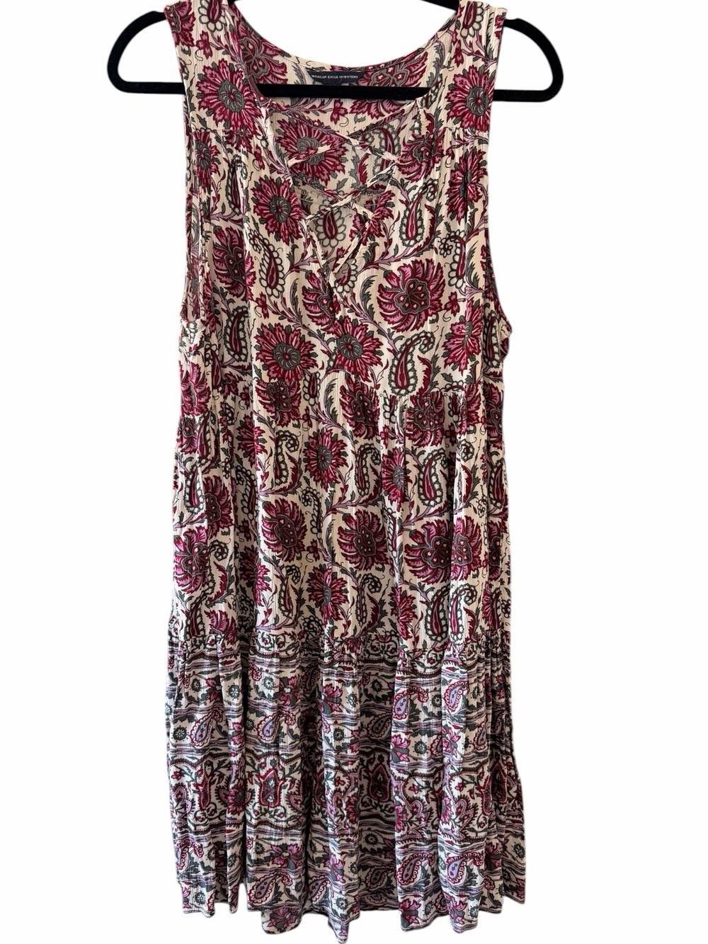 American Eagle Sleeveless Floral Print Dress with Crisscross‎ Detail at Chest